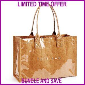 Large PVC Kraft Paper Tote Bag with Wide Handles, Waterproof & Foldable